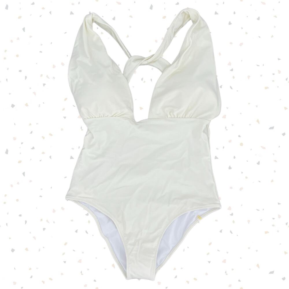 Summersalt White One Piece Plunge Swimsuit Twist Strap Beach Fit Size 14 NEW